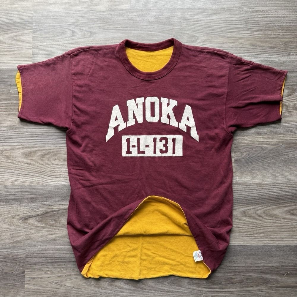 Vintage 80s Double Face Champion Anoka Minnesota T-Shirt Large USA Reversible